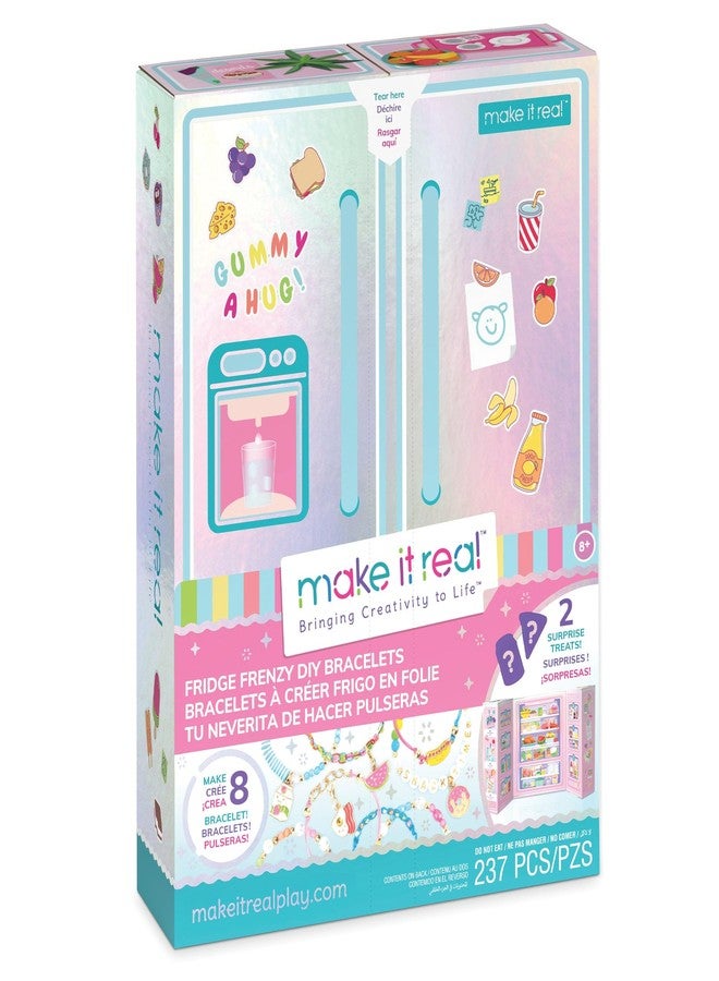 ميك إت ريل اصنعيها بنفسك: مجموعة أساور "جنون الثلاجة" - 237 قطعة، اصنعي وصممي 8 أساور، أكثر من 200 خرزة، تعليقات مستوحاة من الحلويات والطعام، مناسبة للفتيات من عمر 8 سنوات فما فوق - Image 1